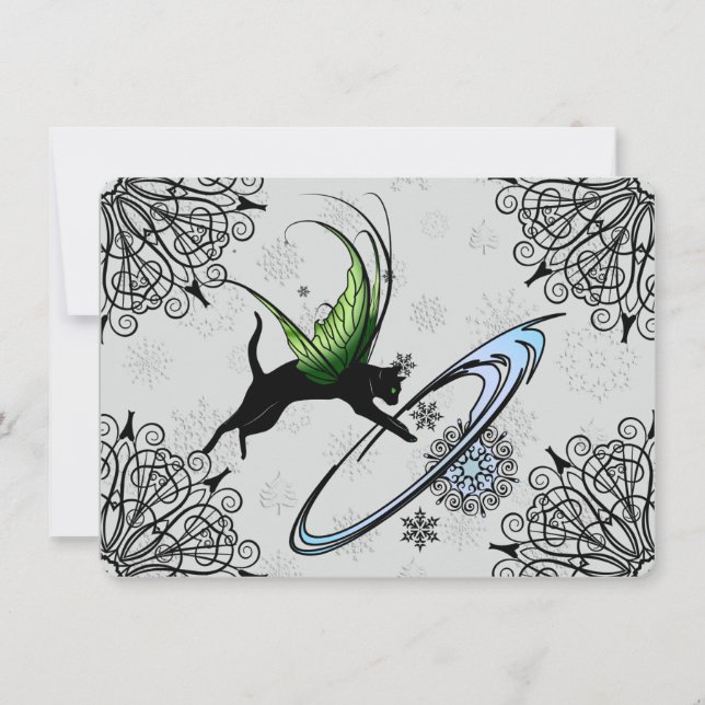Cosmic Cat Snowflake Holiday Card (Front)