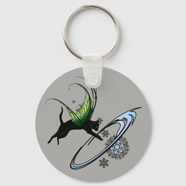 Cosmic Cat Snowflake Key Ring (Front)