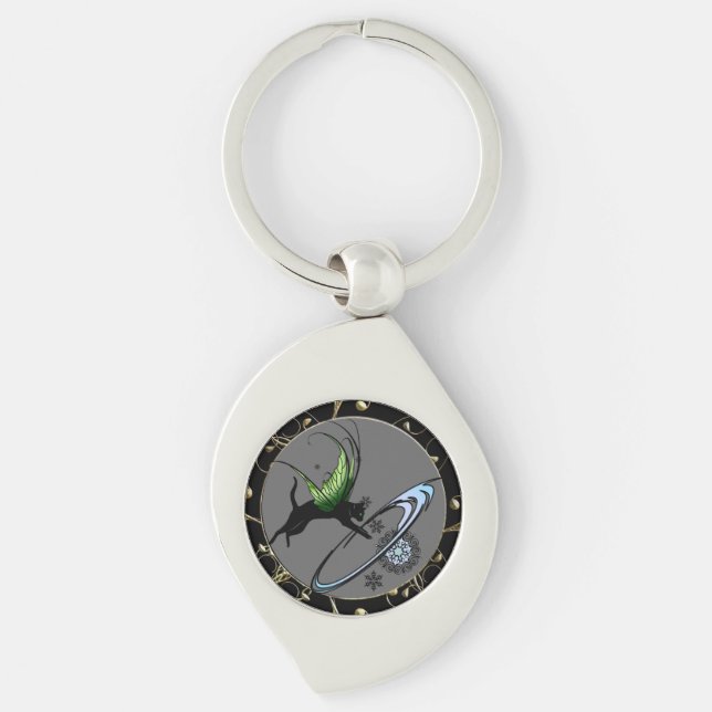 Cosmic Cat Snowflake Key Ring (Front)