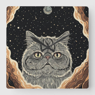 Cosmic Cat Square Wall Clock