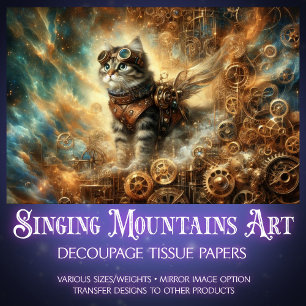 Cosmic Cat Steampunk Gear Adventure Decoupage  Tissue Paper