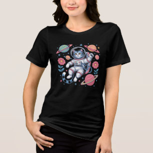Cosmic Catstronaut in Neon Space Vaporwave Tri-Blend Shirt