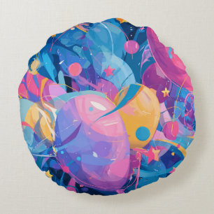 Cosmic Celebration: Abstract Floating Orbs and Sta Round Cushion
