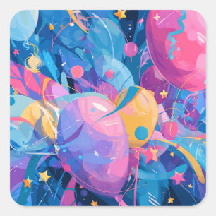 Cosmic Celebration: Abstract Floating Orbs and Sta Square Sticker