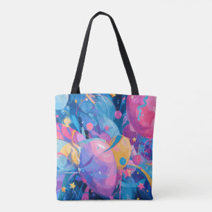 Cosmic Celebration: Abstract Floating Orbs and Sta Tote Bag