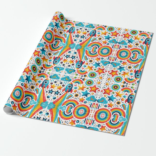 "Cosmic Celebration" Wrapping Paper (Unrolled)