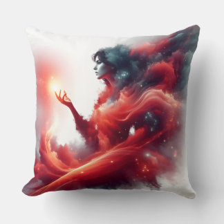 Cosmic Celestial Goddess Abstract Red Cloud Galaxy Cushion