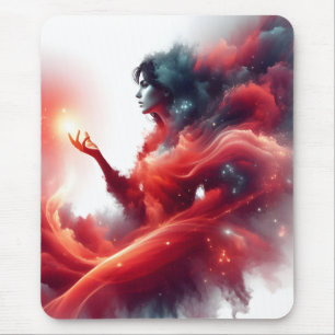 Cosmic Celestial Goddess Abstract Red Cloud Galaxy Mouse Pad