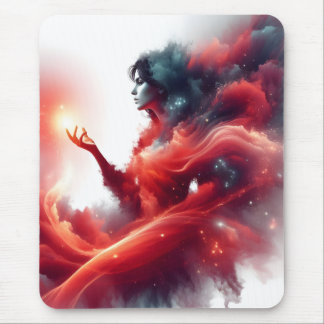 Cosmic Celestial Goddess Abstract Red Cloud Galaxy Mouse Pad