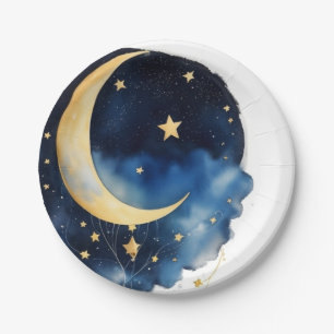 Cosmic Celestial Watercolor Baby Shower Paper Plate