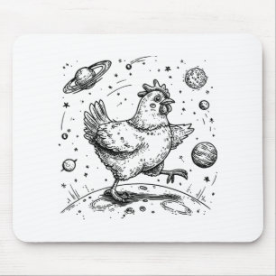 Cosmic Chicken Moonwalk Outer Space Planet Saturn Mouse Pad