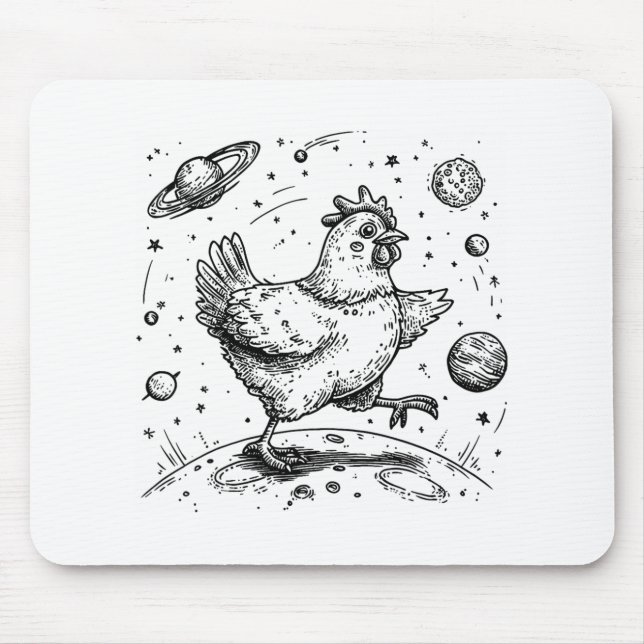 Cosmic Chicken Moonwalk Outer Space Planet Saturn  Mouse Pad (Front)