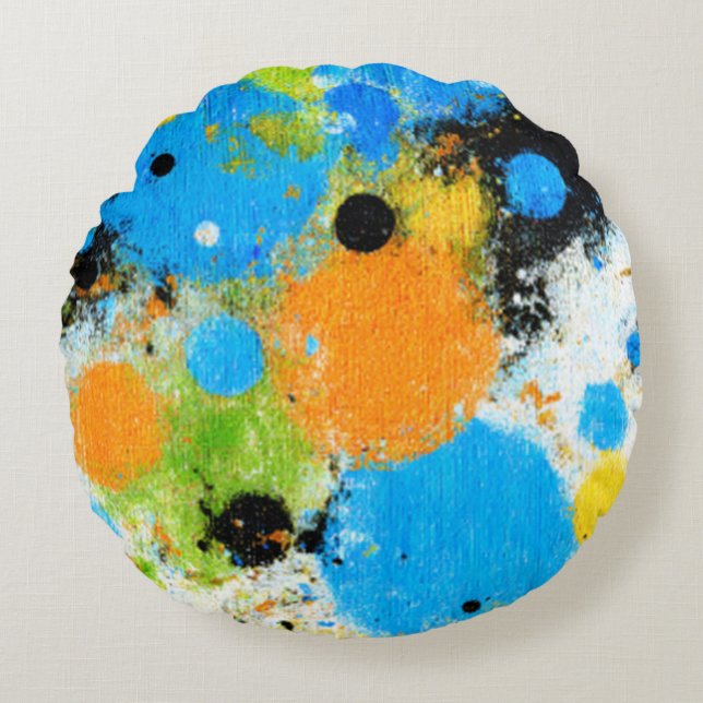 Cosmic Chromatic Splatter: Abstract Orbit Round Cushion (Front)