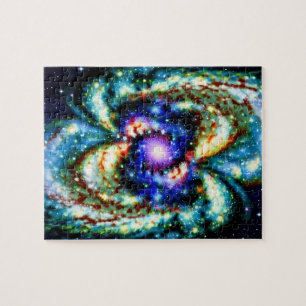 Cosmic colour explosion with vivid purple and blue jigsaw puzzle