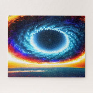 Cosmic Colourful Galaxy Hurricane Over Water Plane Jigsaw Puzzle
