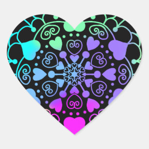 Cosmic Colourful Mandala Happy Peace Love Heart Sticker