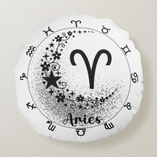 Cosmic Comfort Cushion: Embrace Your Inner Aries Round Cushion