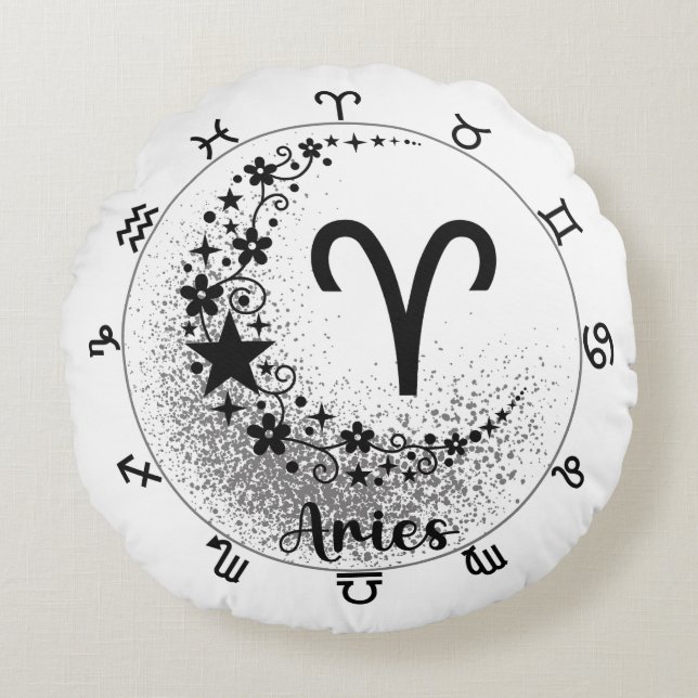 Cosmic Comfort Cushion: Embrace Your Inner Aries Round Cushion (Front)