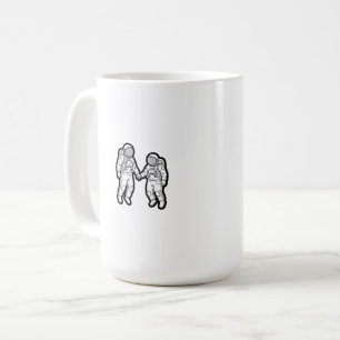 Cosmic Companions – Astronauts Holding Hands Coffee Mug