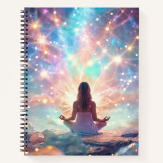 Cosmic Connection Meditating Woman Glittery Pastel Notebook