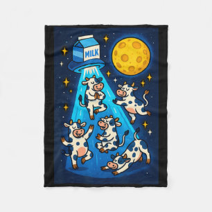 Cosmic Cow Yoga Abduction Cartoon Cows, Milk Carto Fleece Blanket