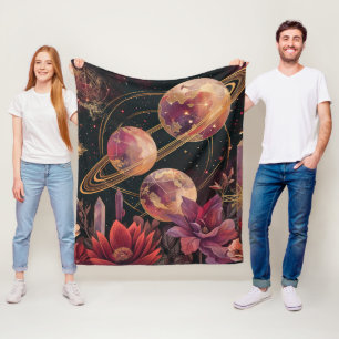 Cosmic Crystal Ringed Planet Fantasy Art (11) Fleece Blanket
