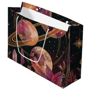 Cosmic Crystal Ringed Planet Fantasy Art (11) Large Gift Bag