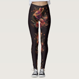 Cosmic Crystal Ringed Planet Fantasy Art (2) Leggings