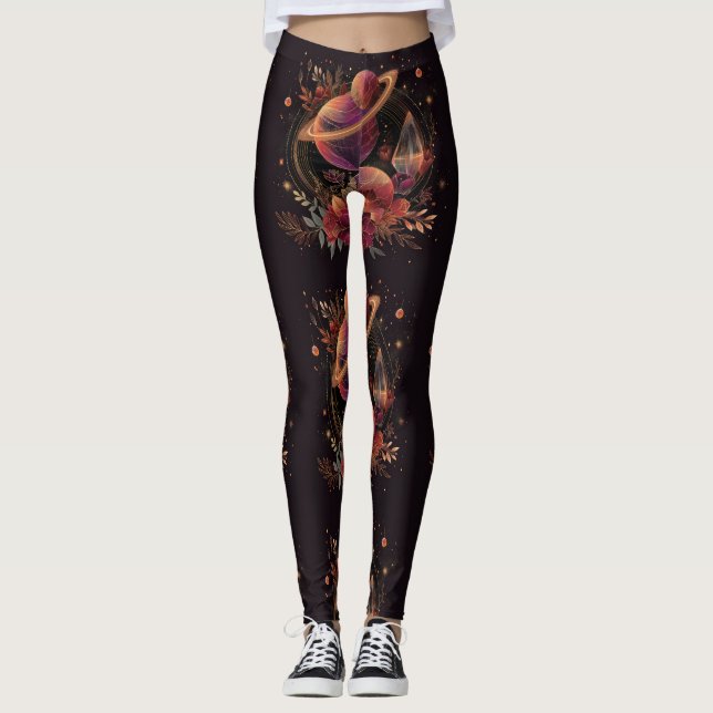 Cosmic Crystal Ringed Planet Fantasy Art (2) Leggings (Front)