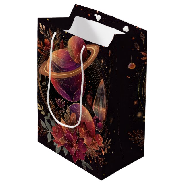 Cosmic Crystal Ringed Planet Fantasy Art (2) Medium Gift Bag (Front Angled)