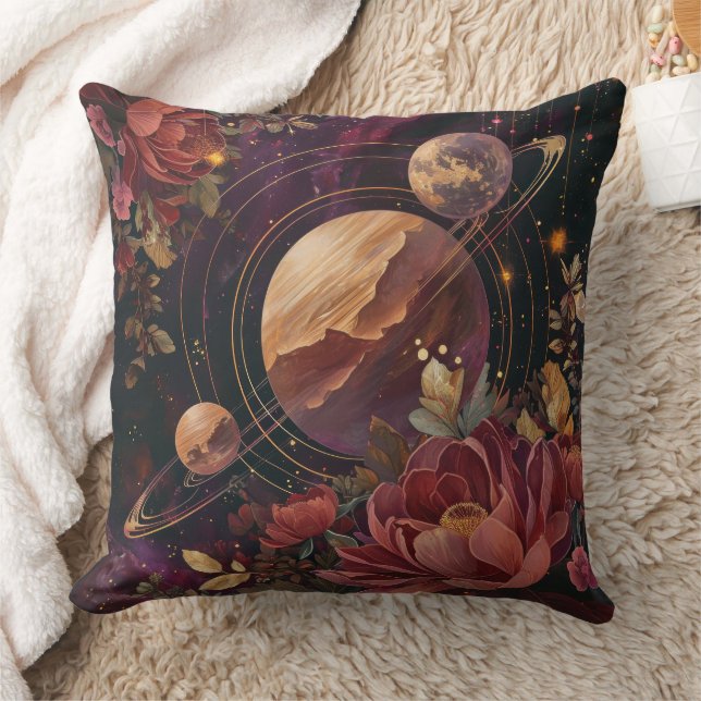 Cosmic Crystal Ringed Planet Fantasy Art (3) Cushion (Blanket)