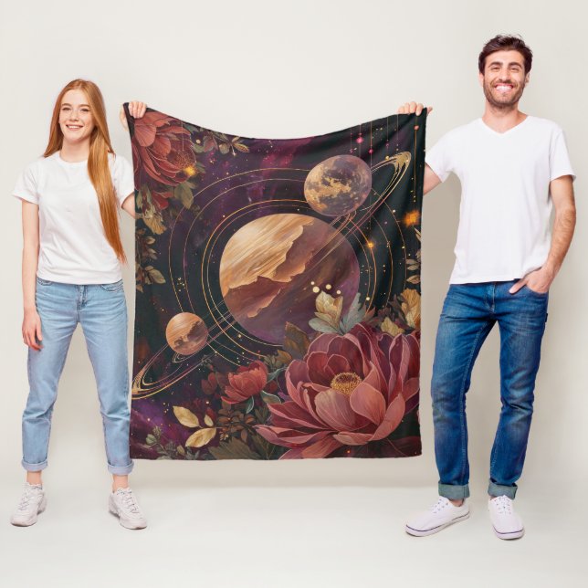Cosmic Crystal Ringed Planet Fantasy Art (3) Fleece Blanket (In Situ)
