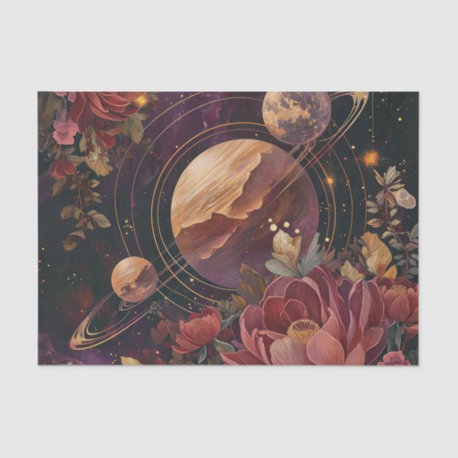Cosmic Crystal Ringed Planet Fantasy Art (3) Tissue Paper (Front)