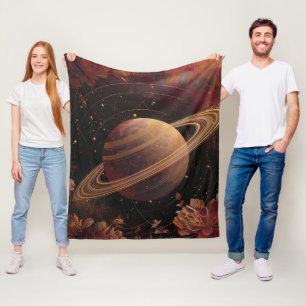 Cosmic Crystal Ringed Planet Fantasy Art (5) Fleece Blanket