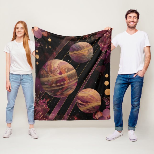 Cosmic Crystal Ringed Planet Fantasy Art (6) Fleece Blanket (In Situ)