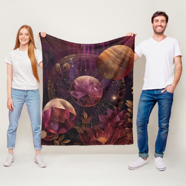 Cosmic Crystal Ringed Planet Fantasy Art (7) Fleece Blanket (In Situ)