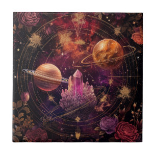 Cosmic Crystal Ringed Planet Fantasy Art (8) Ceramic Tile