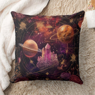 Cosmic Crystal Ringed Planet Fantasy Art (8) Cushion