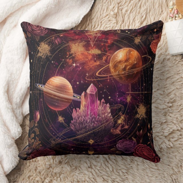 Cosmic Crystal Ringed Planet Fantasy Art (8) Cushion (Blanket)