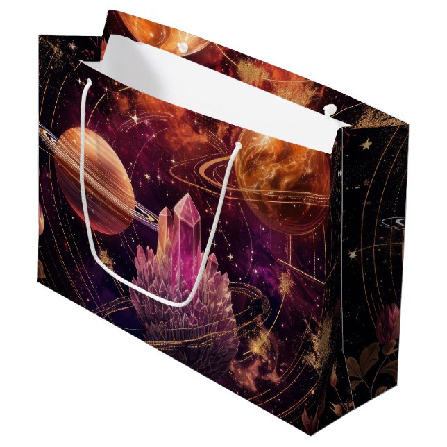 Cosmic Crystal Ringed Planet Fantasy Art (8) Large Gift Bag (Front Angled)