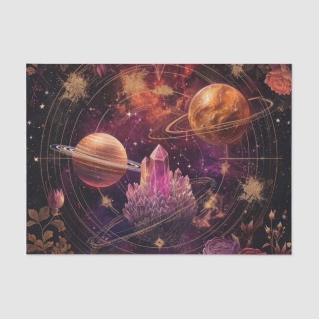 Cosmic Crystal Ringed Planet Fantasy Art (8) Tissue Paper (Front)