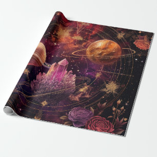 Cosmic Crystal Ringed Planet Fantasy Art (8) Wrapping Paper