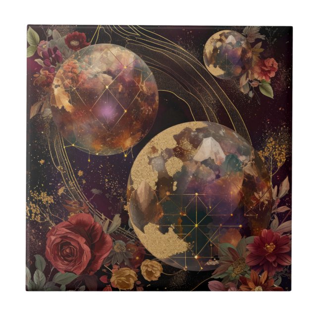 Cosmic Crystal Ringed Planet Fantasy Art (9) Ceramic Tile (Front)