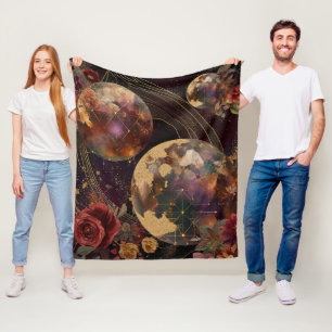 Cosmic Crystal Ringed Planet Fantasy Art (9) Fleece Blanket