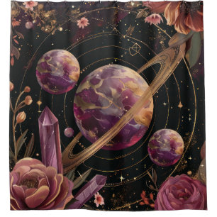 Cosmic Crystal Ringed Planet Fantasy Art Shower Curtain