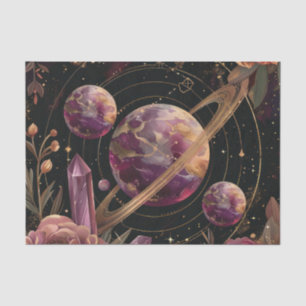 Cosmic Crystal Ringed Planet Fantasy Art Tissue Paper
