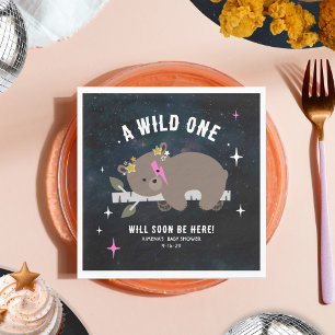 Cosmic Cub Sleepy Wild One Pink Girl Baby Shower Napkin