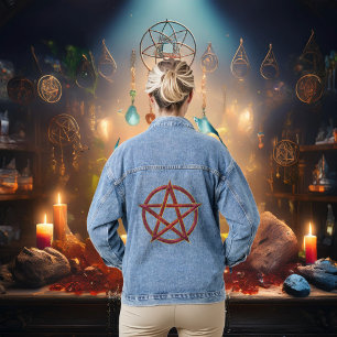 Cosmic Dance: Garnet Pentagram Denim Jacket