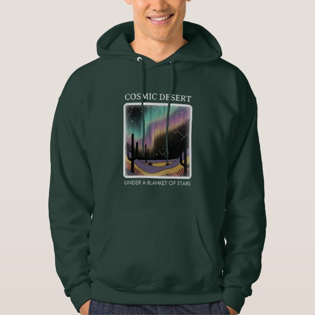 Cosmic Desert Aurora • Retro Western Night Sky Hoodie (Front)