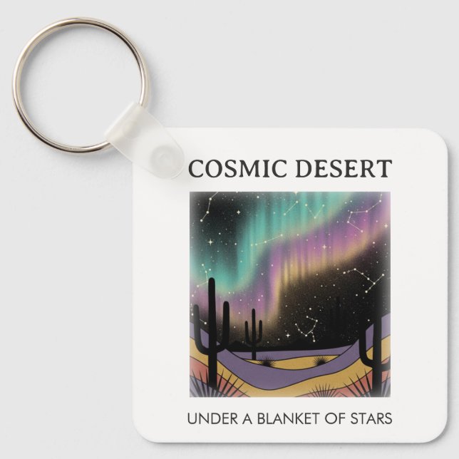 Cosmic Desert Aurora • Retro Western Night Sky Key Ring (Front)